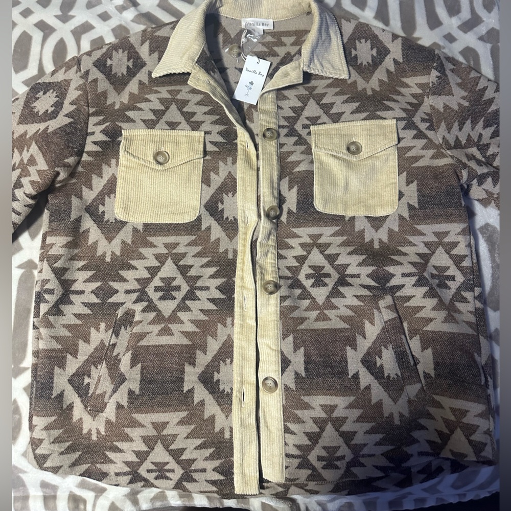 Vanilla Bay Tan and Brown Patterned Shirt Jacket